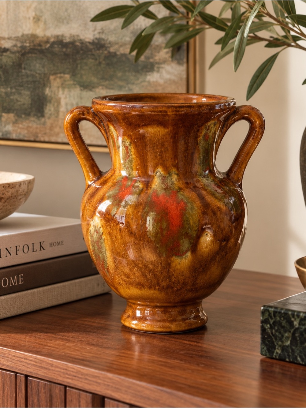 Vintage Mid Century Canadian Drip Glaze Pottery Vase - Model 143 - 7.5"
